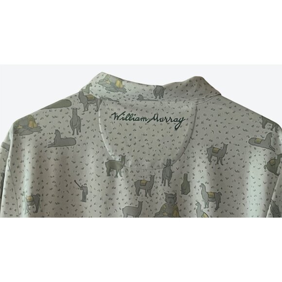 William Murray Men's Medium 1/4 Button Muted White Gray Green Yellow Llama Polo - Picture 6 of 9